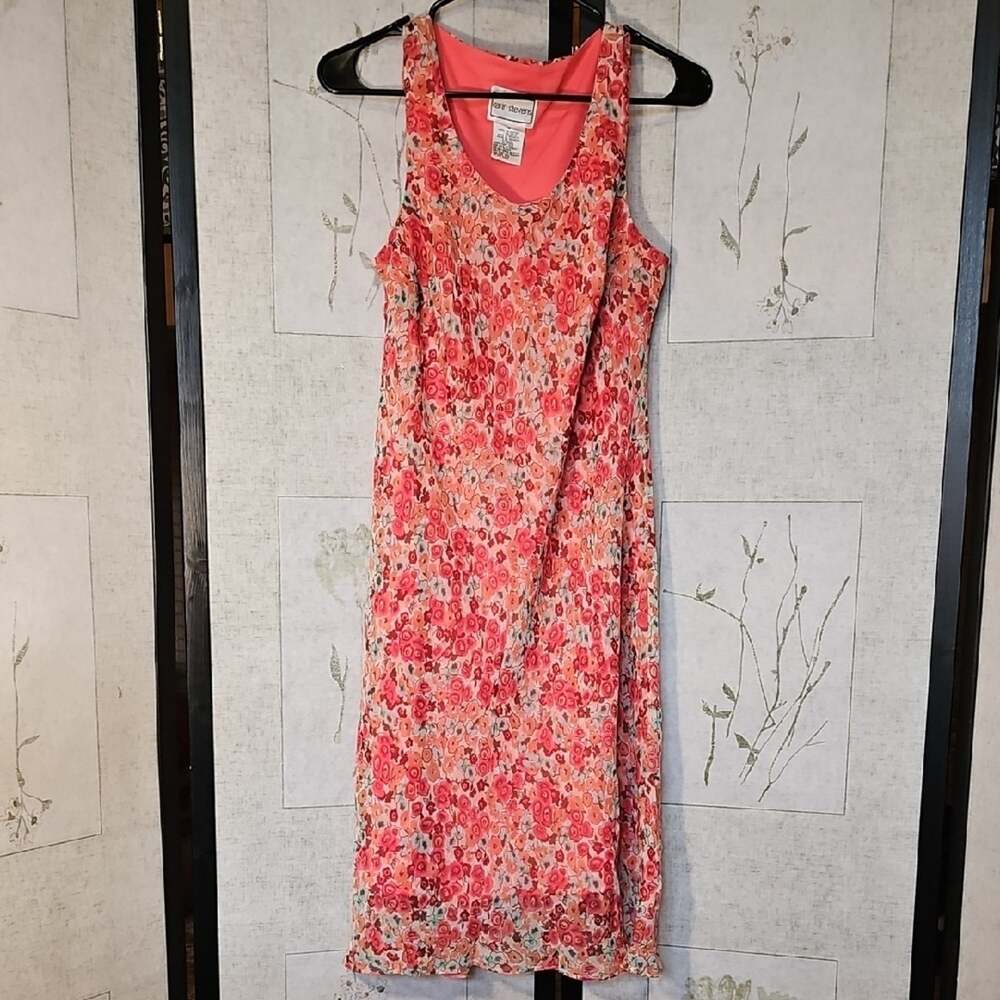 Karin Stevens Coral Midi Sheath Dress with V-neck and Sleeveless Design